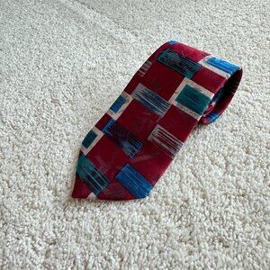 Vintage Michael James Rectangle tie 3 x 49 Red Blue Green White Multi‎